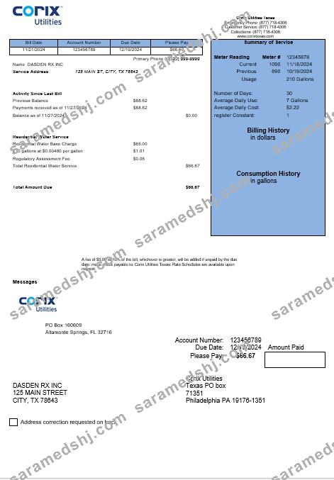 USA Corix  Utilities business utility bill template in Word and PDF formats
